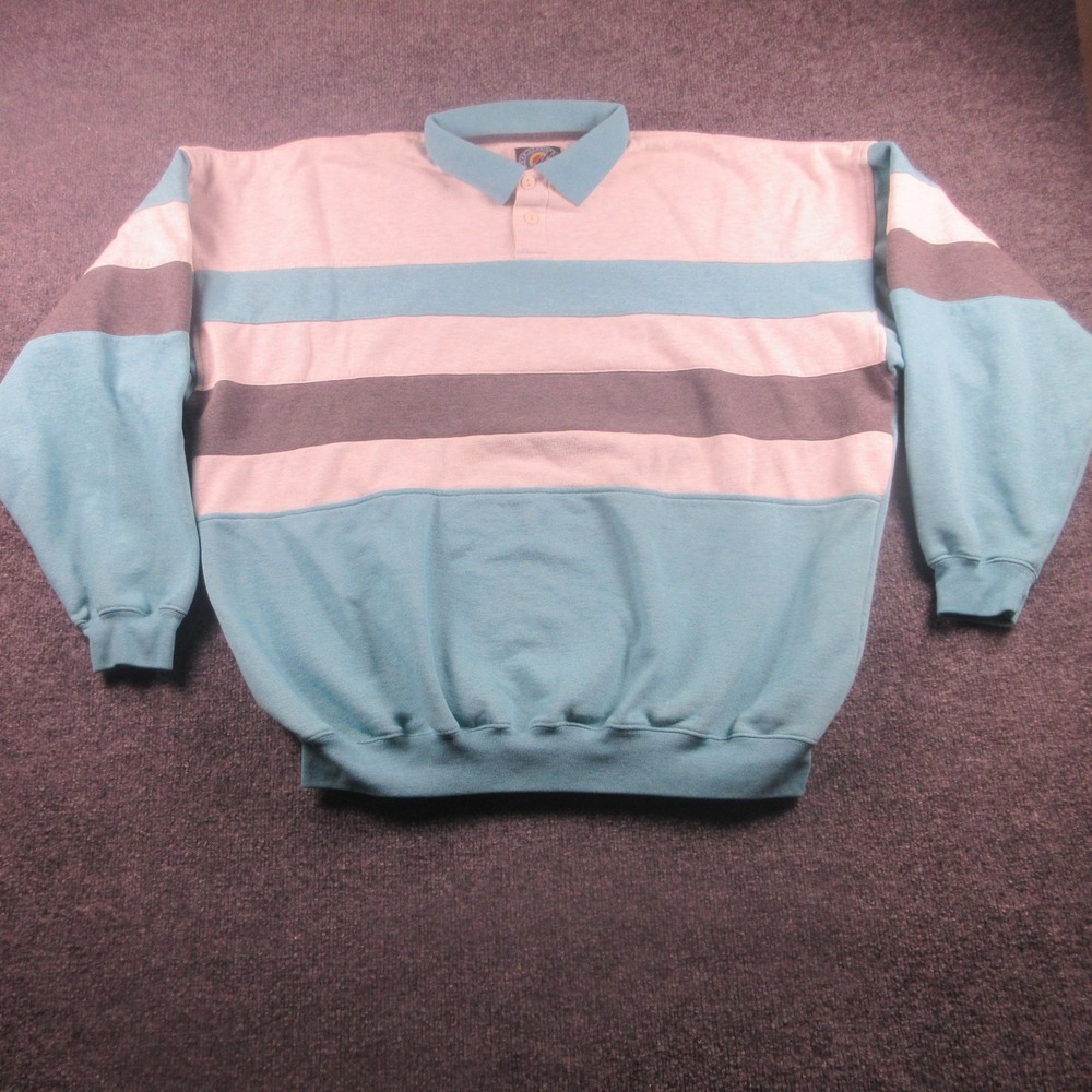 Static‎ International Sweatshirt Mens XL Blue Striped Collared Fleece Pullover